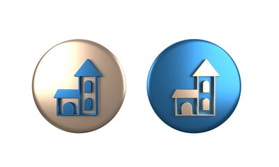 Colorful Church building icon isolated on white background. Christian Church. Religion of church. Circle button. 3D render illustration