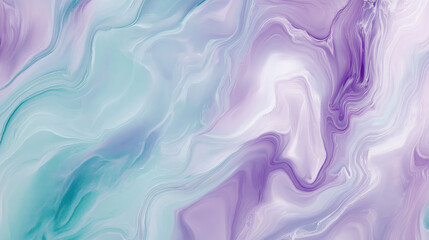 Obraz premium Liquid marble texture in light lavender and pale turquoise, with smooth, swirling lines creating a fluid abstract pattern.