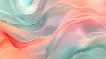 Obraz premium Soft pastel hues of coral, mint green, and lavender blend in fluid waves, creating a seamless, abstract background.