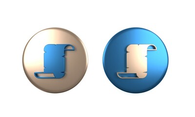 Colorful Ancient papyrus scroll icon isolated on white background. Parchment paper. Ancient Egypt symbol. Circle button. 3D render illustration