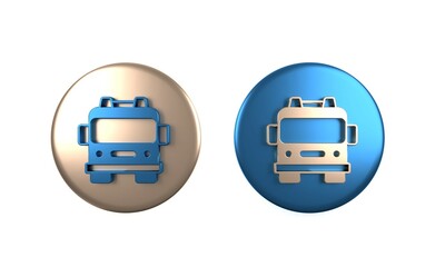 Colorful Fire truck icon isolated on white background. Fire engine. Firefighters emergency vehicle. Circle button. 3D render illustration