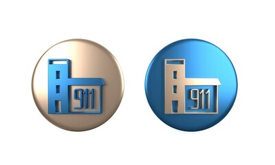 Colorful Building of fire station icon isolated on white background. Fire department building. Circle button. 3D render illustration