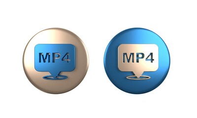 Colorful MP4 file document. Download mp4 button icon isolated on white background. MP4 file symbol. Circle button. 3D render illustration