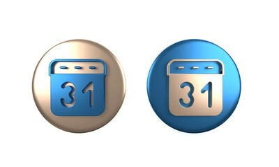 Colorful Calendar icon isolated on white background. Event reminder symbol. Circle button. 3D render illustration