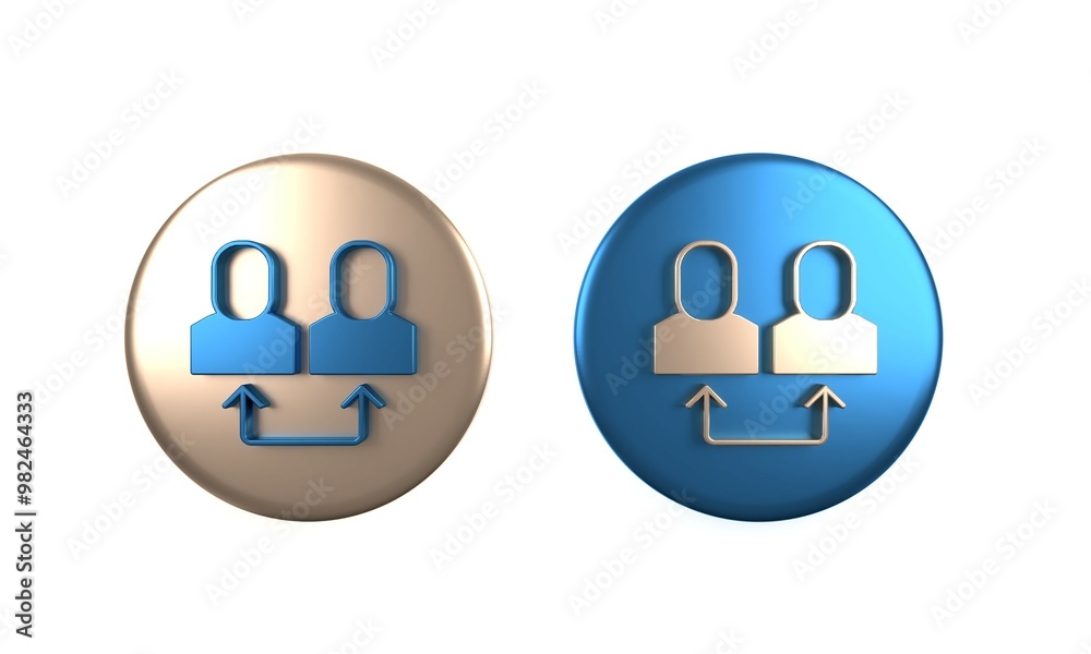 Sticker Colorful Exchange work icon isolated on white background. Information exchange between people. Employee or people Replacement or swap position concept. Circle button. 3D render illustration