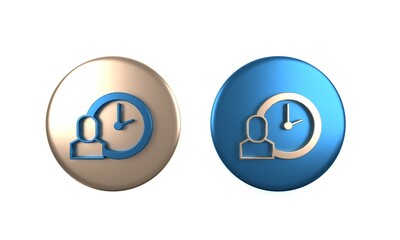 Colorful Work time icon isolated on white background. Office worker. Working hours. Business briefcase. Circle button. 3D render illustration