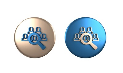 Colorful Magnifying glass for search job icon isolated on white background. Recruitment or selection concept. Search for employees and job. Circle button. 3D render illustration