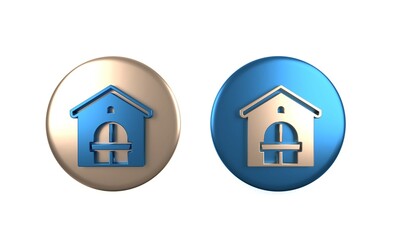 Colorful Farm house icon isolated on white background. Circle button. 3D render illustration