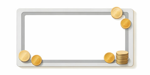Modern Flat Border Frame with Coins and Credit Cards - Minimalist Design for Financial Promotions with Large Copy Space