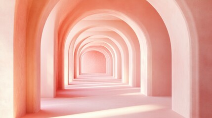 Obraz premium Surreal 3D render of an abstract arch tunnel with a peach pastel vertical background capturing a dreamy interior concept in a soft color palette