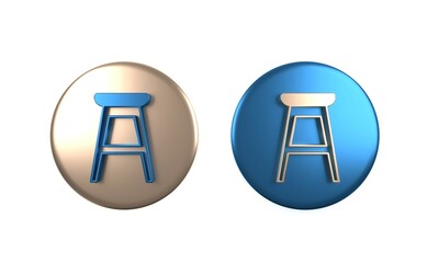Colorful Chair icon isolated on white background. Circle button. 3D render illustration