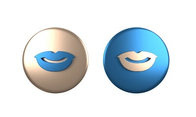 Colorful Smiling lips icon isolated on white background. Smile symbol. Circle button. 3D render illustration