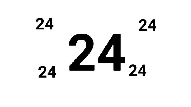 Zoom in and out animation the around the clock symbol. Large black symbol in the center and four small symbols around. Seamless looped 4k animation on white background