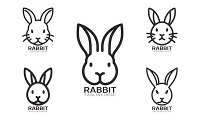 Set of Rabbit line art logo design vector illustration.