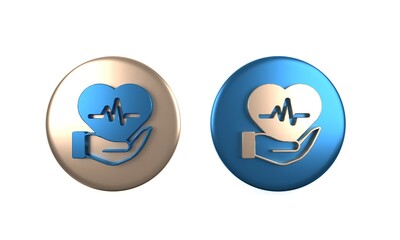 Colorful Life insurance icon isolated on white background. Security, safety, protection, protect concept. Circle button. 3D render illustration