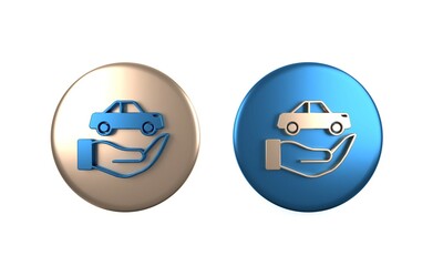 Colorful Car insurance icon isolated on white background. Insurance concept. Security, safety, protection, protect concept. Circle button. 3D render illustration