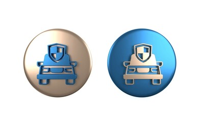 Colorful Car insurance icon isolated on white background. Insurance concept. Security, safety, protection, protect concept. Circle button. 3D render illustration