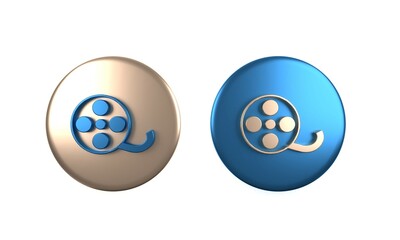 Colorful Film reel icon isolated on white background. Circle button. 3D render illustration