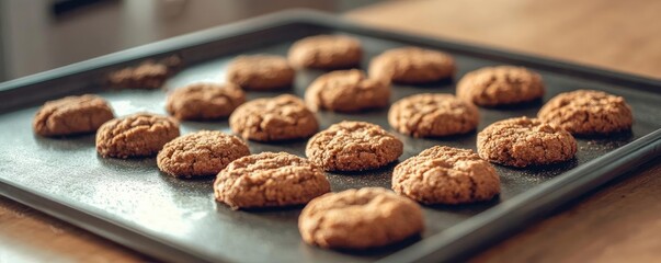 Freshly baked cookies arranged on a cooling tray, perfect for showcasing homemade treats in a cozy kitchen setting.