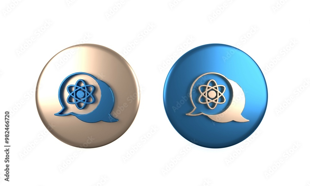 Canvas Prints Colorful Atom icon isolated on white background. Symbol of science, education, nuclear physics, scientific research. Circle button. 3D render illustration