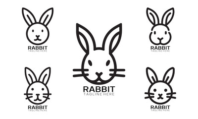 Set of Rabbit line art logo design vector illustration.