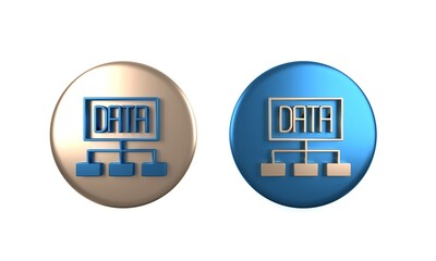 Colorful Data analysis icon isolated on white background. Business data analysis process, statistics. Charts and diagrams. Circle button. 3D render illustration