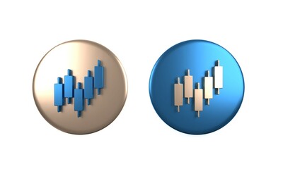 Colorful Browser with stocks market growth graphs and money icon isolated on white background. Monitor with stock charts arrow on screen. Circle button. 3D render illustration