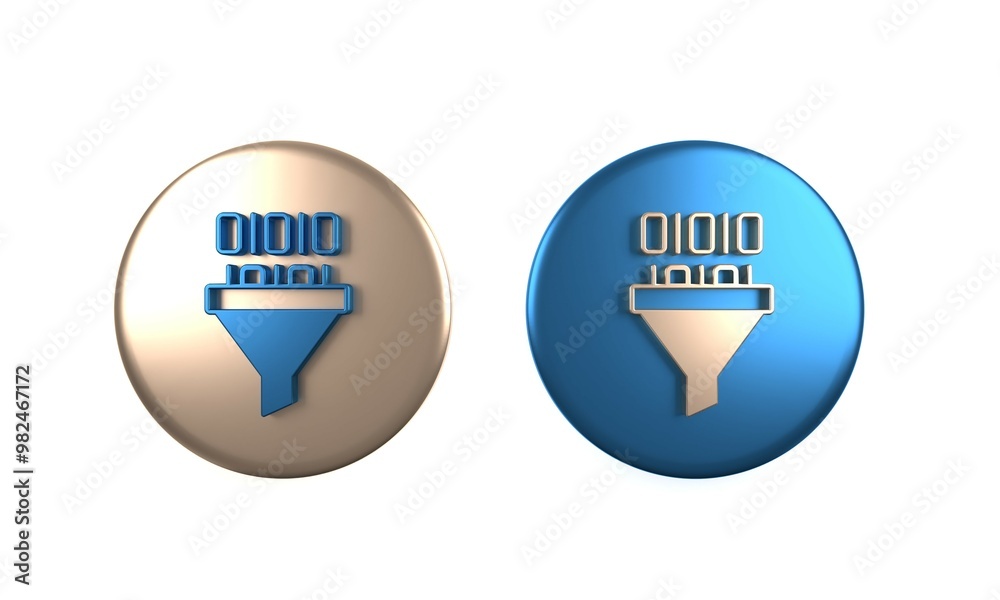 Poster colorful binary code icon isolated on white background. circle button. 3d render illustration