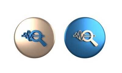 Colorful Magnifying glass and data analysis icon isolated on white background. Search sign. Circle button. 3D render illustration