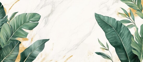 Fototapeta premium Tropical Forest With White And Gold Marble Background