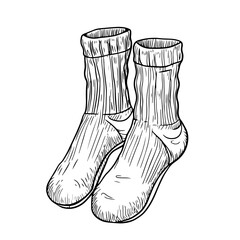 A detailed black-and-white hand-drawn sketch of warm winter socks, perfect for cozy-themed designs