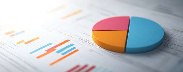 Strategic business plan with a pie chart and bar graphs, concept of company direction and goals