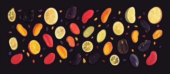 Selection Of Dried Fruits On Dark Background Top View