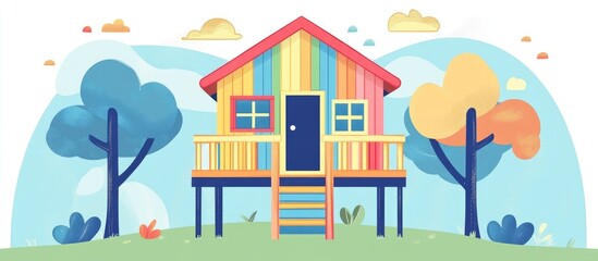Rainbow Colored Imaginative Outdoor Playhouse For Summer Fun