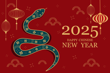 Symbol of Chinese New Year 2025. Year of the green wooden snake. Background with snake. . Vector illustration.