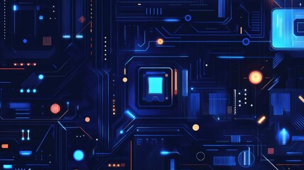 Fototapeta premium Abstract Minimal Illustration Of Electronic Circuit Board In Blue Ideal For Ai Generative Technology
