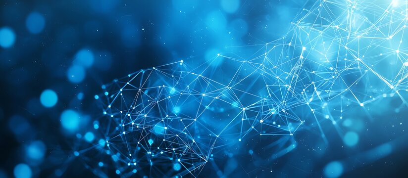 Blue abstract with connected dots indicating digital networks.