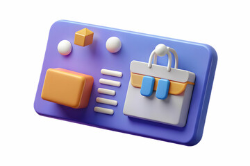 3D Glossy Business Card Design with Holographic Retail Icons on Sleek White Surface - Modern, Professional Branding and Promotion Concept