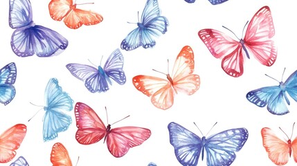 Seamless pattern featuring hand painted watercolor butterflies ideal for design projects and fashion textiles