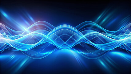 Fototapeta premium Vibrant blue waveforms undulate across a sleek abstract background, creating a mesmerizing layout design that evokes a sense of calmness and futuristic sophistication.