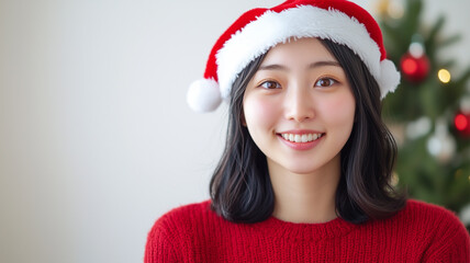 都会のクリスマスを楽しむ日本人女性