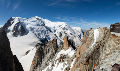 Mont Blanc seen from the Rébuffat platform on Aiguille du Midi, Chamonix, Haute Savoie