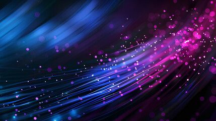 Obraz premium Abstract background with fiber optic cables, blue and purple colors on a black background. The concept of fast data transfer between points in the network