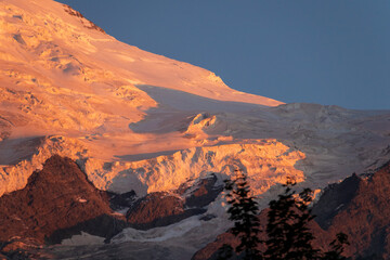 Beautiful light of sunset in Mont Blanc Massif (Alps), from Chamonix in Haute Savoie, France