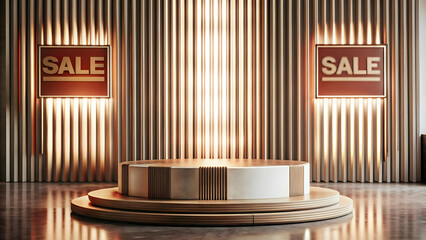 3D Minimalist Podium with Barcode and Sale Sign Isolated on White Background for Retail and Business Advertising Campaigns