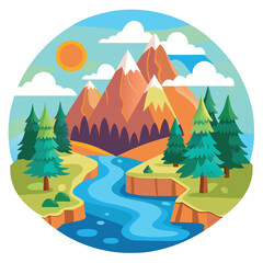 Pixel art river landscape illustration