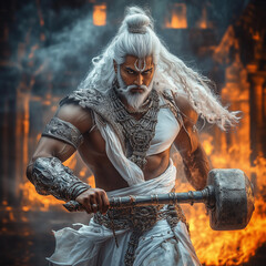 Bhimasena or Bima is wearing armor and holding giant mace prominent figure in Mahabharata