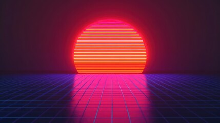 Happy New Year 2025, retro 80s theme, neon gridlines, vibrant synthwave colors, digital sunset backdrop, nostalgic party vibe, 3D illustration, Copy for text, no text, no logo