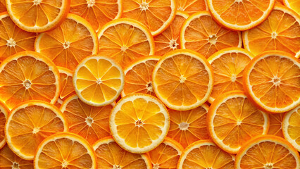 Vibrant orange slices arranged in an overlapping pattern create a mesmerizing design, with each slice slightly rotated to form a stunning visual display of color and texture.