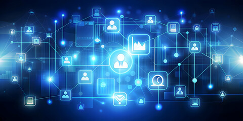 Fototapeta premium Flat Glowing Business Abstract with Floating Icons: Dynamic Digital Art for Business Promotions, Retail Ads & Marketing Campaigns | Modern Vector Illustration